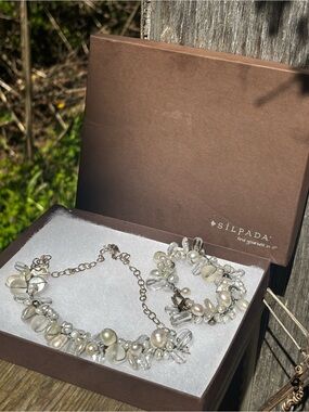 Silpada Silver Pearl & Clear Crystal Cluster Necklace